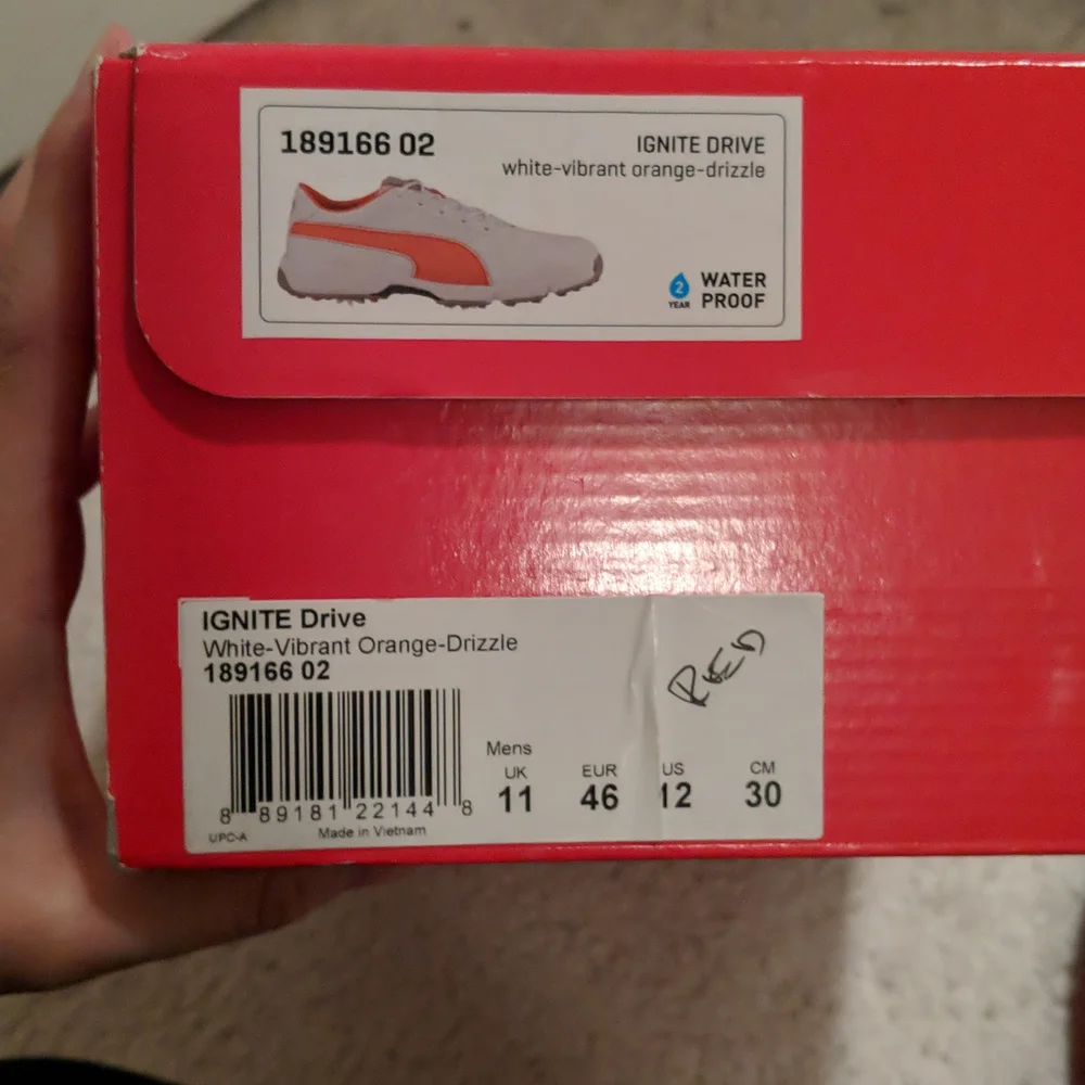 Puma Ignite Drive White Vibrant Orange Drizzle Golf Shoes - 12